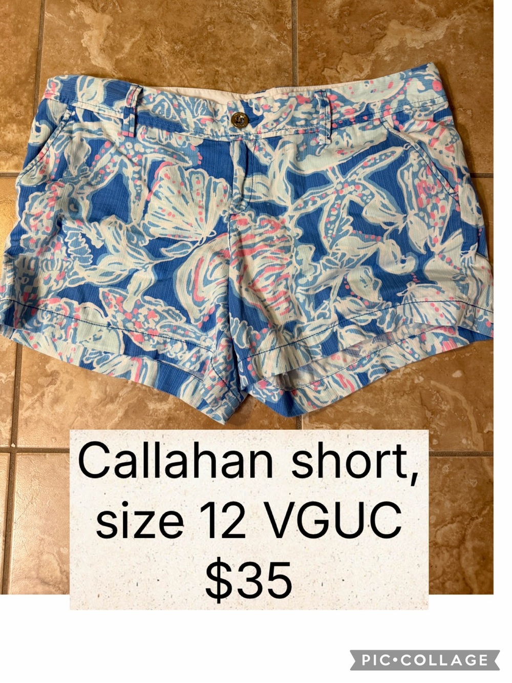 Lilly Pulitzer Callahan Blue Floral Print Women’s Shorts with Pink Accents